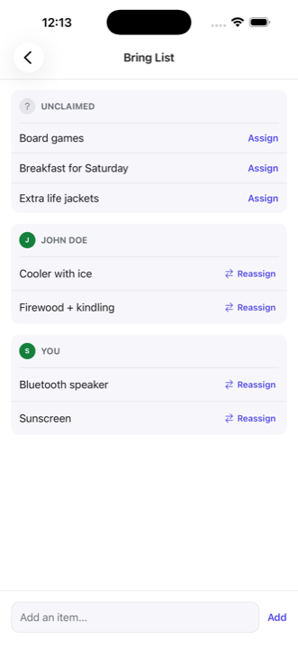 Bring list screen in Nestfull