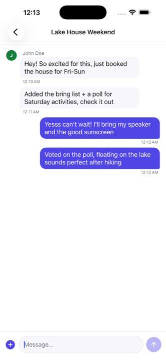 Group chat screen in Nestfull